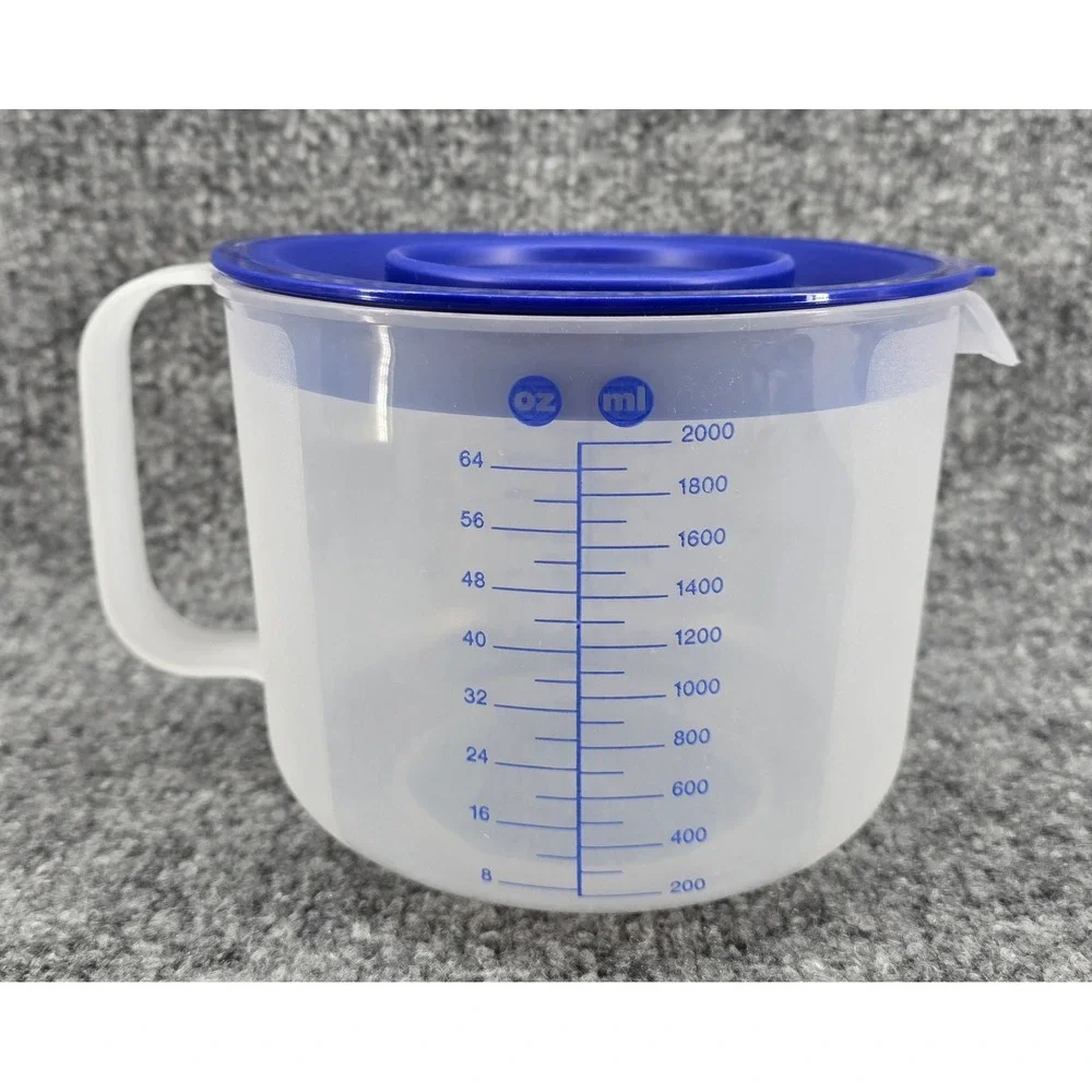 Vtg Tupperware Mix-N-Stor Measuring Pitcher 8 Cup 2L Blue 1629 2-Piece Lid USA